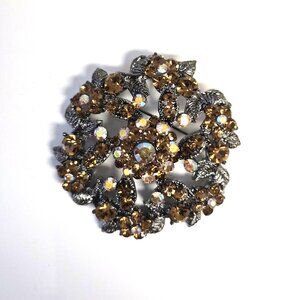 VTG Champagne&AB Rhinestone Brooch Mid-Century Glam Opera Eveningwear Bridgerton